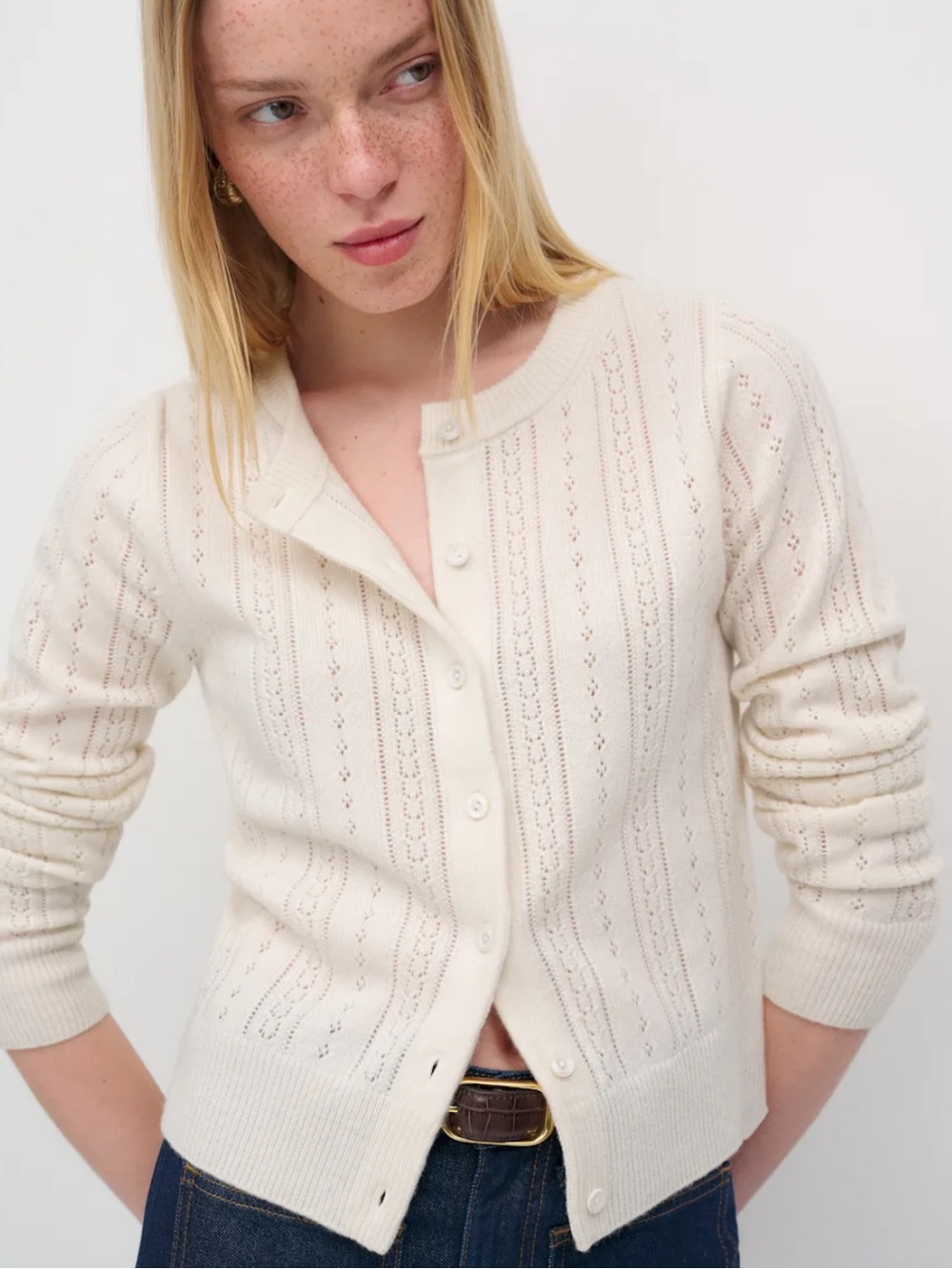 NWT REFORMATION Hannah Crew Cardigan, Arctic Pointelle, size XS